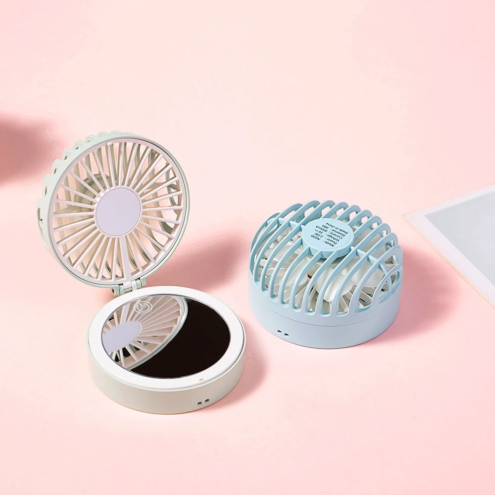 

Makeup mirror Creative small fan slim mini portable fan small portable hanging neck folding touch switch mini mirror small fan