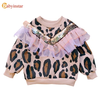 

Babyinstar 2020 New Fashion Spring Hoodies & Sweatshirt For Baby Girls Clothes Leopard Mesh Rufffle Sequin Tops Children Clothes