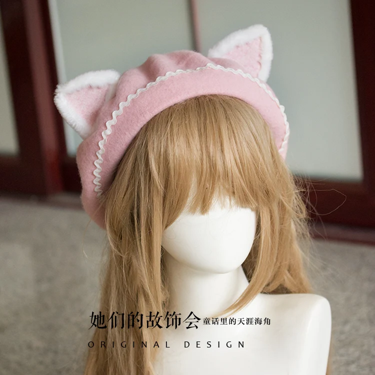 Kawaii Girl Sweet Lolita Vintage Strawberry Pearl Cute Beret Cap Painter Hat 