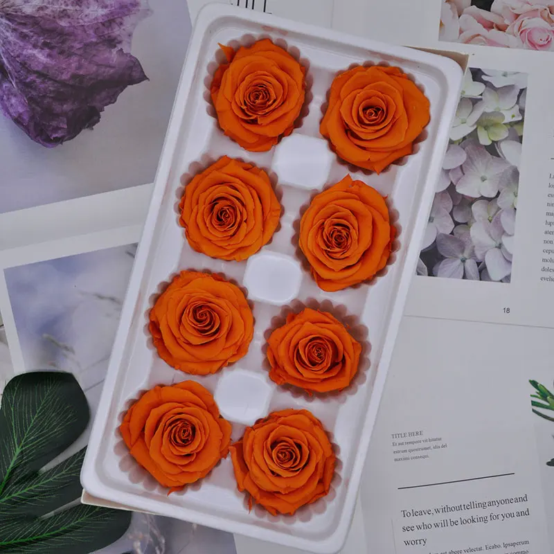 1 коробка, высокое качество, консервированные цветы, цветок, бесморская Роза, диаметр 4 см, подарок на день матери, вечная жизнь, цветок, материал, подарочная коробка - Цвет: orange-2