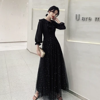 

Novelty Ruffle Cheongsam Bling Sequins Women Black Evening Party Gown Oversize 3XL Sexy Chinese Mesh Dress Noble Robe De Soiree