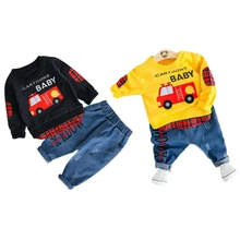 От 0 до 3 лет комплекты одежды для маленьких мальчиков, пуловер с длинными рукавами и принтом с героями мультфильмов, свитер, топы+ штаны, осенняя одежда