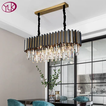 

New Modern Dining Room Chandelier Lighting Luxury Rectangle Kitchen Island Crystal Lamps Home Decoration LED Cristal Lamp