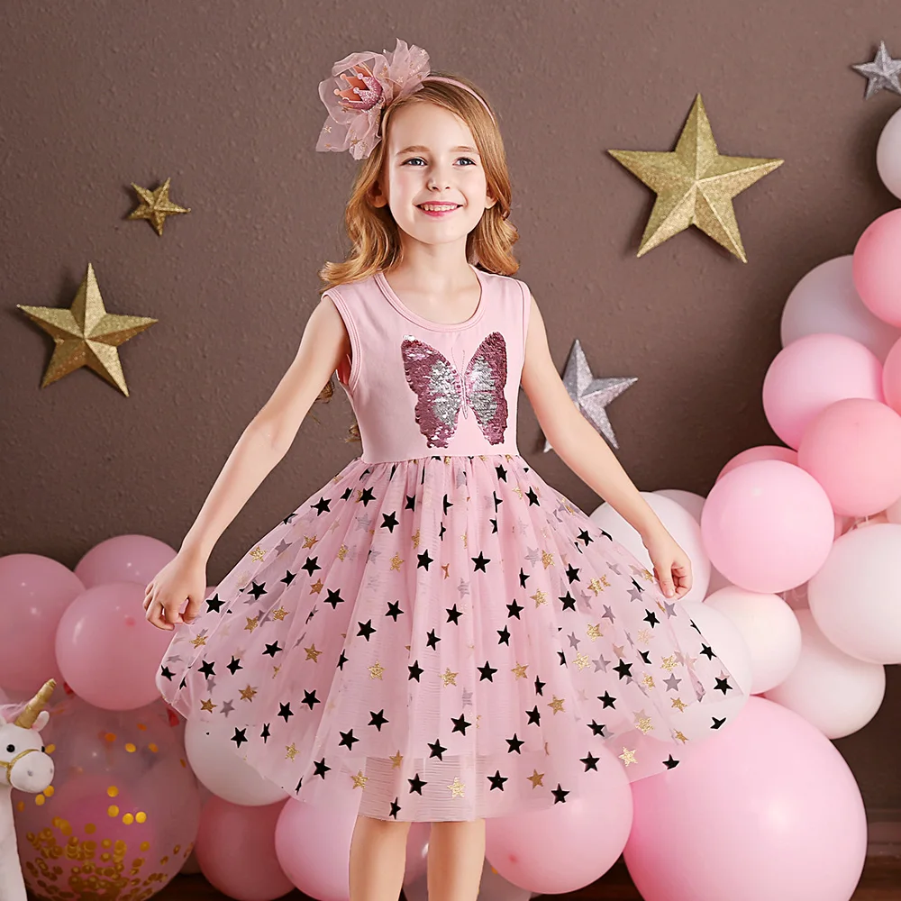 VIKITA Summer Girls Dress Butterfly Embroidery Kids Flare Sleeve Dresses Girls Princess Tutu Dress Children Casual Vestidos Dresses hot