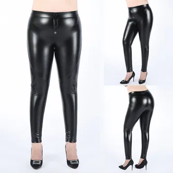 

Faux Leather Pants Women Plus Size Leggings Elastics Waist Black Bodycon Fashion Sexy Pants pantalon femme noir #33