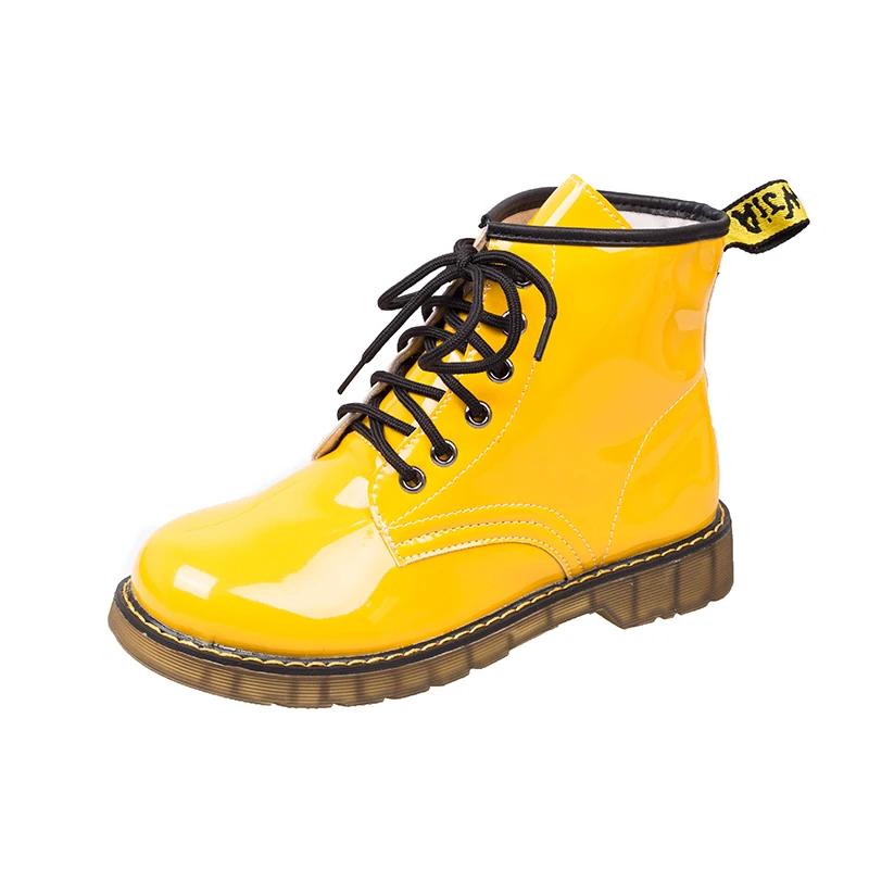 Yellow Glitter Leather Boots Yellow Black Combat Boots For Women New White Martin Ankle Boots Women Platform Lace Up Punk Boots - Цвет: Yellow