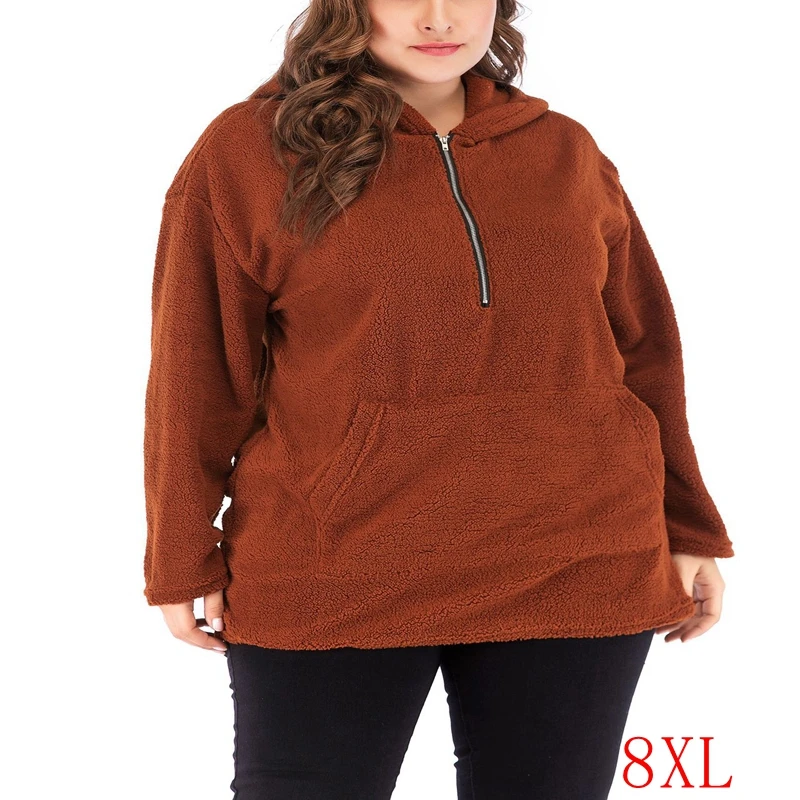 

Autumn plus size women's hoodie 4XL-8XL fashion women's casual solid color long-sleeved zipper pocket hooded sweatshirt