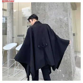 

Dropshipping Beam Waist Lengthen Coats Japanese Design Solid Cloak Male Baggy Bat Sleeve Tops 2020 Winter Vintage Trench