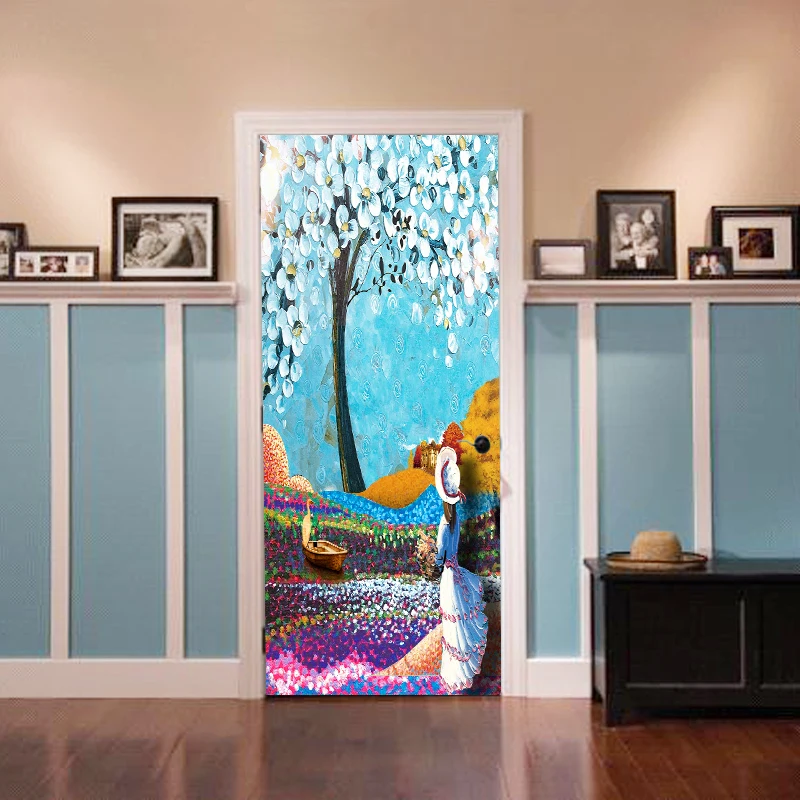 Креативные 3D двери водостойкие наклейки из ПВХ пейзаж ремонт дверей Фреска самоклеющаяся печать картина DIY Наклейка для домашнего декора - Цвет: Door XRL1438-01