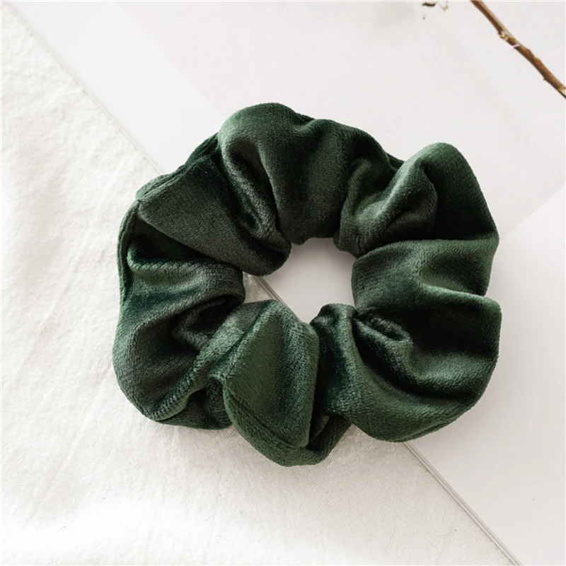 dark green Зимние мягкие бархатные резинки для волос для женщин и девушек, однотонная цветная эластичная резинка, милые эластичные резинки для волос, конский хвост, аксессуары для волос - Цвет: dark green