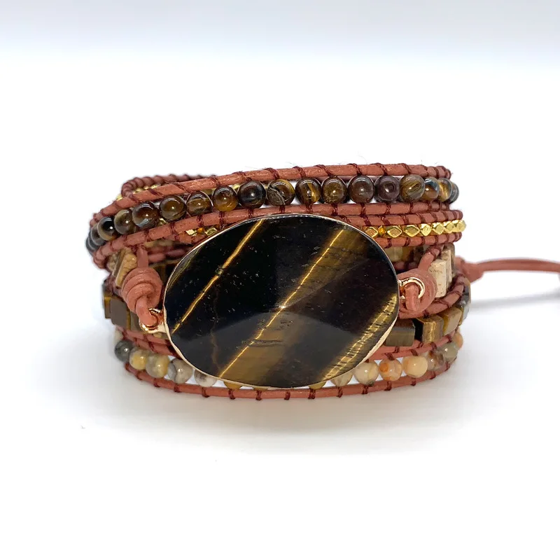 

Retro Natural Tiger Eye Stone Bracelet Beaded Luxury Design Woven Bracelet Party Bracelet