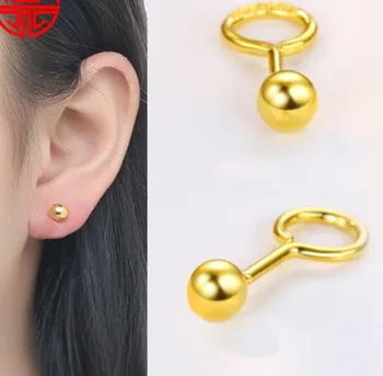 24k pure gold earrings 999 real gold stud earrings gold beans hoop earring small gold beads 1