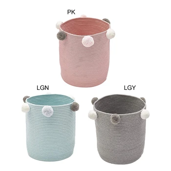 

Cute Poms Storage Basket - Premium Cylindric Burlap Canvas Round Laundry Toy Storage Bin, Best Room Decor & Hamper Organizer