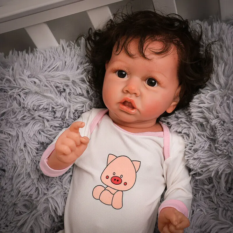 22 Inch Realistic Full Body Silicone Rebirth Doll Mixed Race Girl Baby Toy Gift Silicone Reborn Baby Dolls