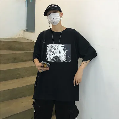 Harajuku Мужская футболка Женская Наруто Саске боль крутая унисекс короткий рукав Футболка уличная японская аниме забавные футболки с принтом - Цвет: Hei2