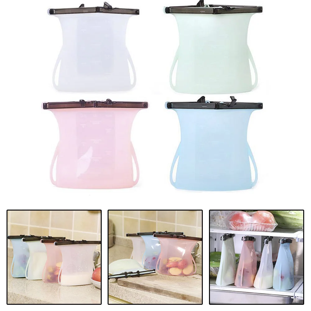 new 1pc Reusable Silicone Food Storage Bag Food-Grade Foldable Vacuum Seal Saver 185x 195mm Safe For Refrigerators F5