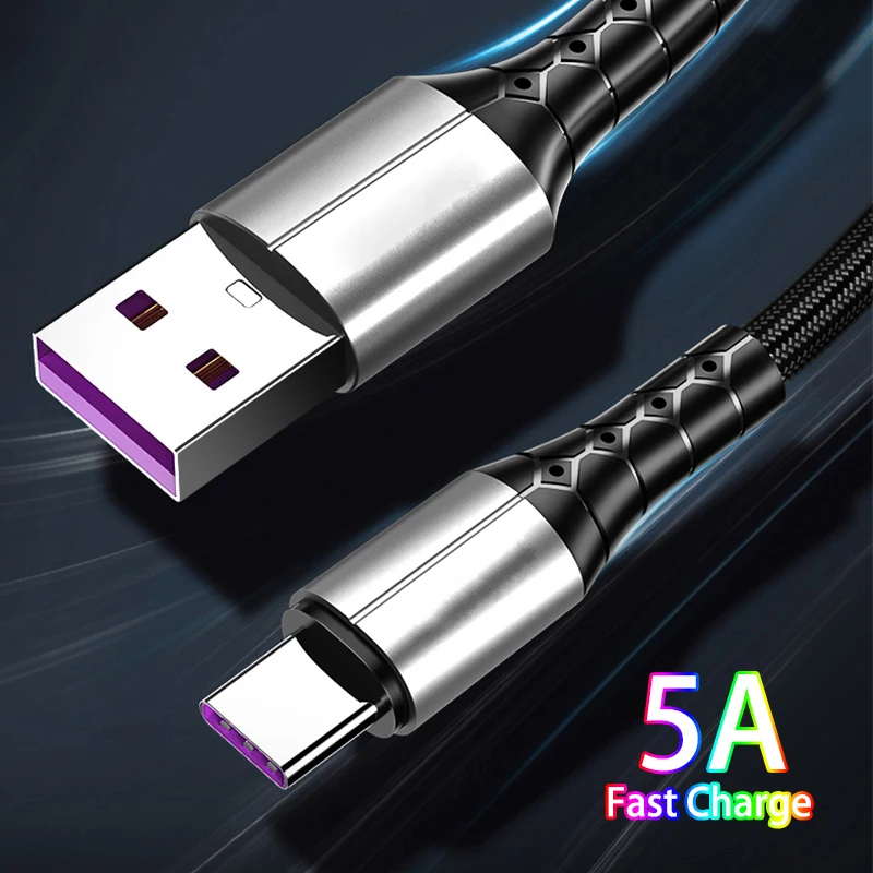 Кабель USB Type C с поддержкой быстрой зарядки и передачи данных нейлоновый провод