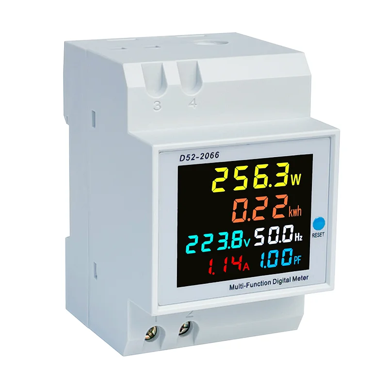 LCD color  screen rail type 220V voltage and current power frequency factor household smart energy meter  D52-2066