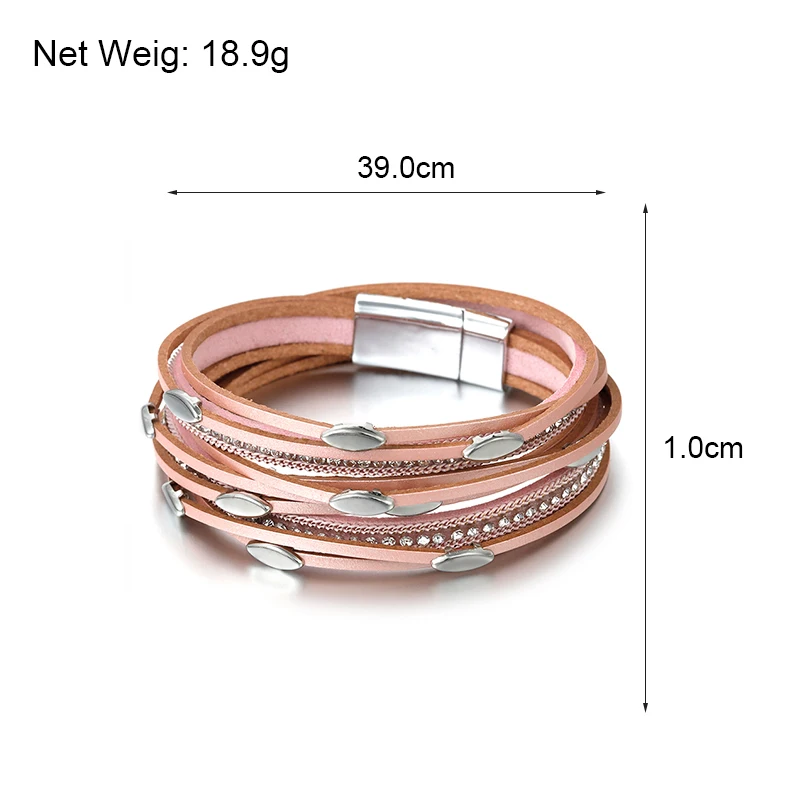 Leather Bracelet Charm Bracelet ALLYES Leaf Charm Pink Leather Bracelets for Women Men Fashion Crystal Chain