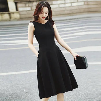 

2020 Women's Black Dress Long Sleeveless Retro Hepburn Style Women's Summer Dress A-line Dress Simple Elegant Dress