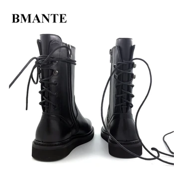 online Bmante Mulheres Sapatos De Volta Rendas Até Tornozelo Botas Femininas Para O Inverno Chique Goth Owen Botas De Couro Da Motocicleta Feminina Alta Rua Outono