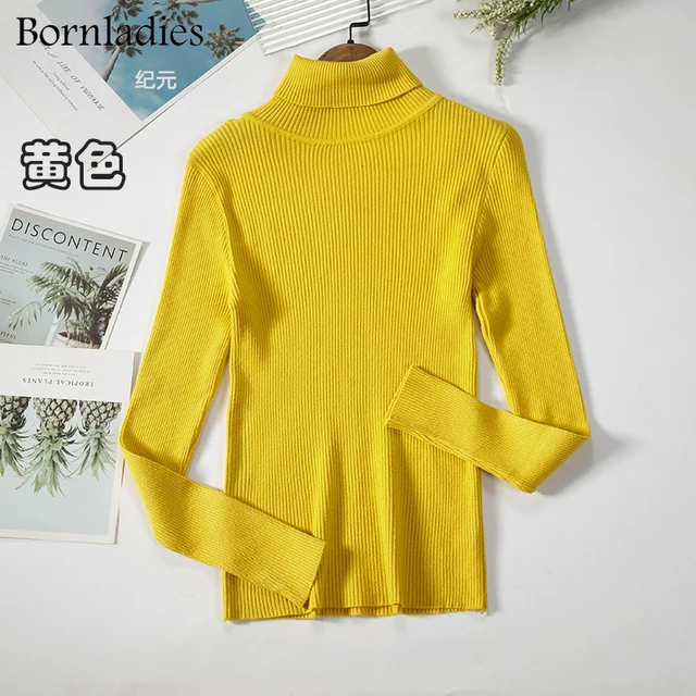 Bornladies 2021 Basic Turtleneck Women Sweaters Autumn Winter Tops Slim Women Pullover Knitted Sweater Jumper Soft Warm Pull Yellow