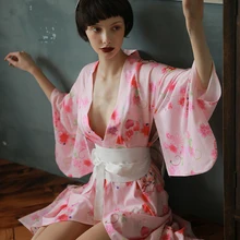 Японские кимоно пижамы для женщин с длинным рукавом сексуальный Неглиже милый бантик цветок Халат домашний сервис Халат