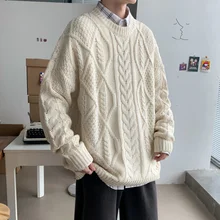 

Autumn/Winter O-neck Sweater Men Warmth Fashion Retro Knitted Pullover Men Korean Loose Casual Long-sleeved Sweater Mens Jumper