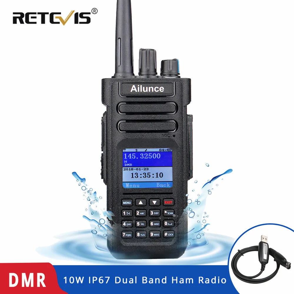 Retevis Ailunce HD1 цифровая рация Двухдиапазонная DMR радио DCDM TDMA UHF VHF радиостанция HF трансивер с программным кабелем