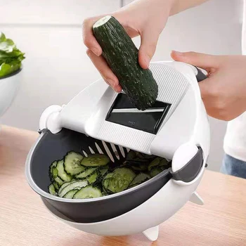 

Multi-Function Manual Cutting Machine with Rotating Basket Rotating Vegetable Cutter Cutting Machine Multi-Function Kitchen Cutt