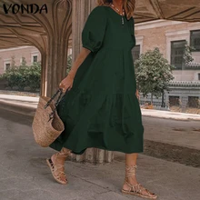 VONDA-Vestido de fiesta de verano de media pantorrilla, Sexy, bohemio, informal, de talla grande, 2021