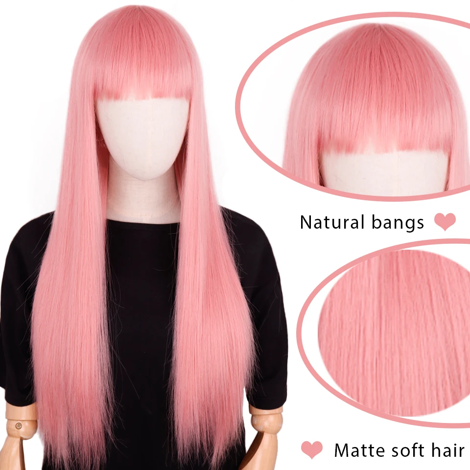 Lolita synthetic Wig Pink Wig Blonde wig Long Streight hair With Bangs Natural wigs For women hair Cosplay Wig