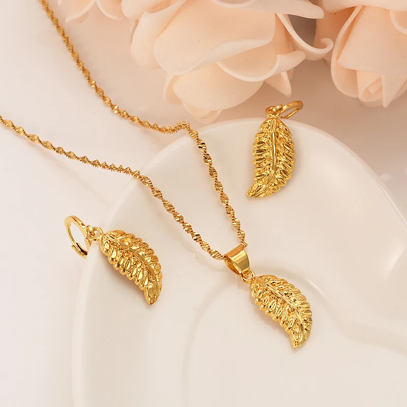 

gold dubai india africa Necklace Earring for women Party Gift vintage leaf daily mother gift DIY charms girls Fine Jewelry sets