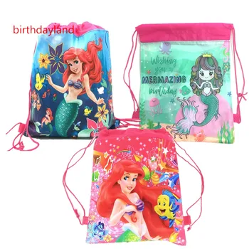 

1Pcs Kawaii Little Mermaid Theme Non-woven Fabrics Bag Drawstring Backpack Party Gift Bag Shopping Bag Vest Bag