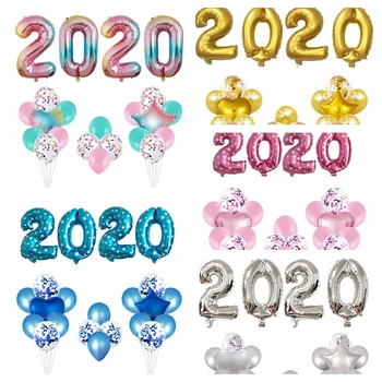 

22pcs 12inch Confetti Latex Balloon 32inch 2020 Digital Aluminum Happy New Year Company Annual Meeting Decor Home Party Supplies