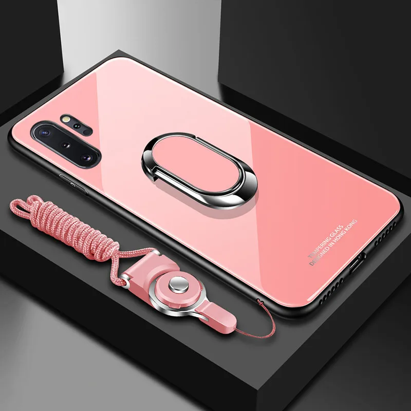 Pink Для samsung Galaxy Note 10 Plus чехол из твердого закаленного стекла с кольцом-подставкой задняя крышка для samsung S10 S8 S9 Plus Note 10 9 8 чехол - Цвет: Pink