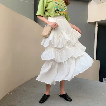

Chiffon Skirt Womens 2020 Fashion Elastic High Waist Mesh Tutu Maxi Pleated Long Midi Saias Jupe Women's Skirt Stitching ruffles