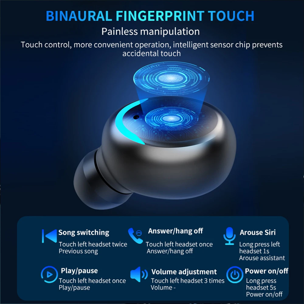 Беспроводные TWS Bluetooth наушники One Touch 2200 мАч водонепроницаемые 5 0 с микрофоном и