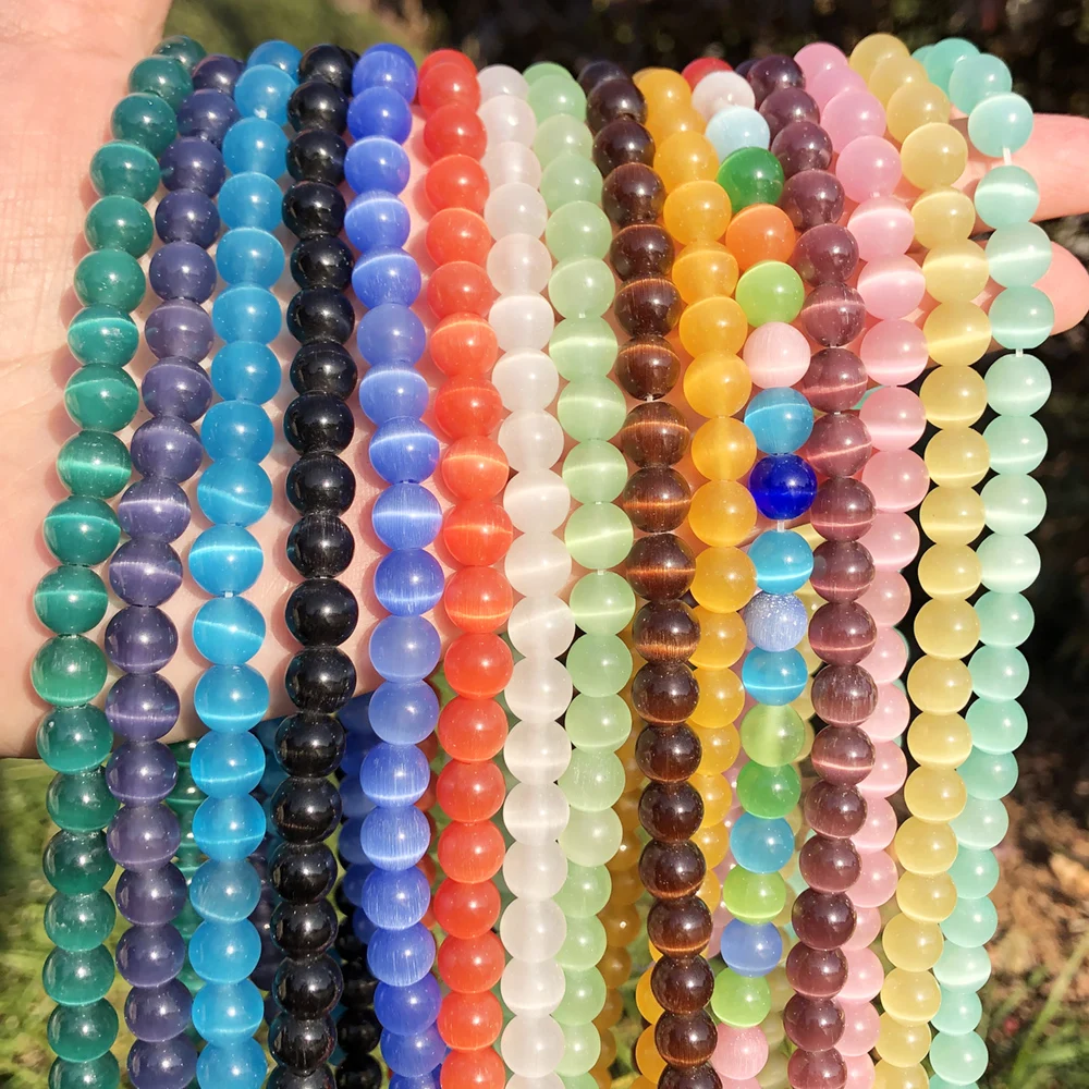 Loose Stone Beads Cat Eye Natural Opal Round Beads For Jewelry Making DIY Bracelet 15'' 4 6 8 10 12mm