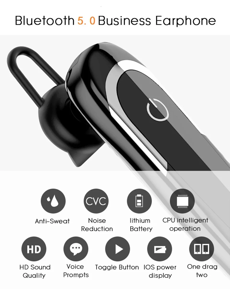 Новинка, оригинальная Bluetooth гарнитура, гарнитура с микрофоном, высокое качество, беспроводные наушники, Hands free, автомобильный наушник, черный