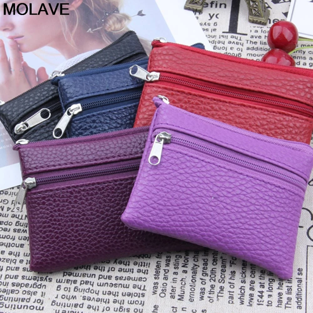 Molave Wallet Men Women Card Coin Key Soft Holder Zipper Leather Wallet Pouch Bag Purse Fashion Soild Mini Coin Holders carteira
