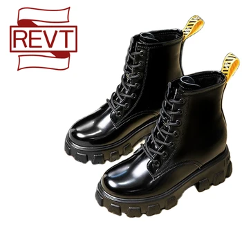 

REVT Newly Women Ankle Boots Work Boots Winter Women Genuine Leather Boot Martens Paint Leather Mujer Female Comfortable Shoes