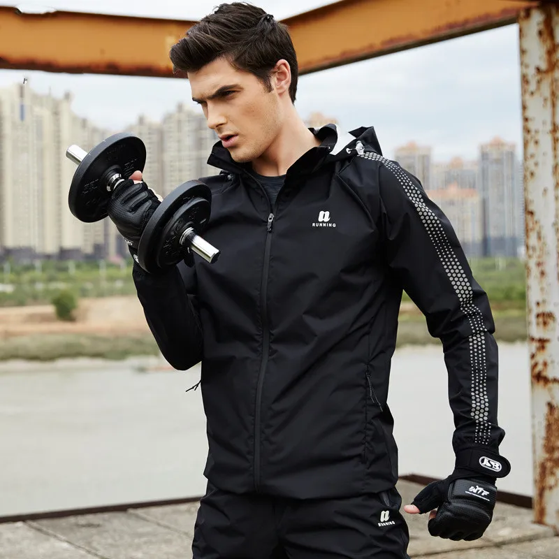 Men Illuminate Lose Weight Sauna Suit Sweat Fitness Running Jogging Sport Quick Dry Jackets and Pants Suit Workouts Clothes