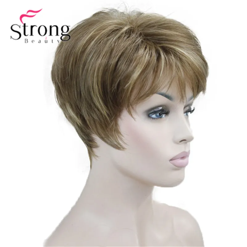 StrongBeauty короткий слоистый блонд лохматый Классический колпачок полный синтетический парик выбор цвета - Цвет: V6