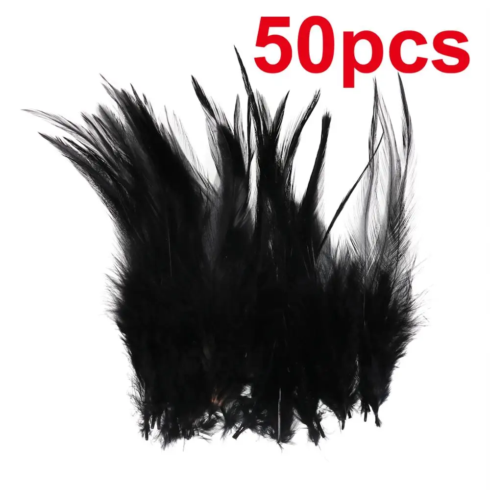 Wifreo 50 шт. длинные перья украшение на седло перья, привязываемые к приманке петух шлаппен для форели лосось Steelhead бас соленой воды стример завязывания - Цвет: Black 50PCS