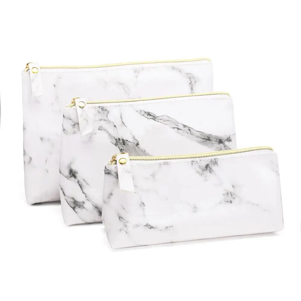  Fashion Marble PU Leather Cosmetic Bag Storage Bag Portable Ladies Travel Square Makeup Brushes Bag