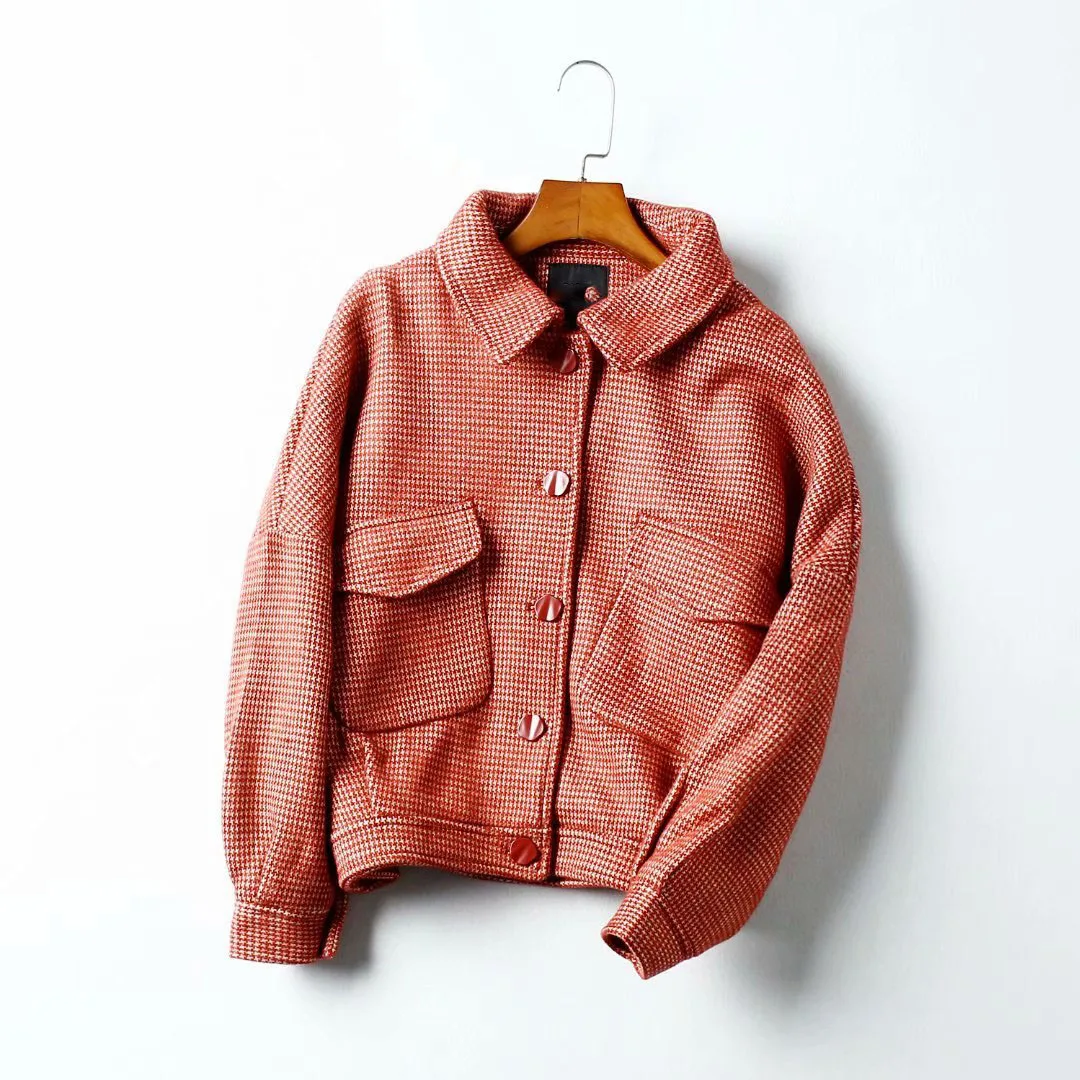

A Generation of 2019 Autumn And Winter Woolen Jacket Women's Fashion Red Short Pattern Woolen Topwear Fashion Entity