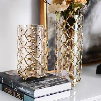 Hollow Out Metal Rack Golden Geometry Vase 2
