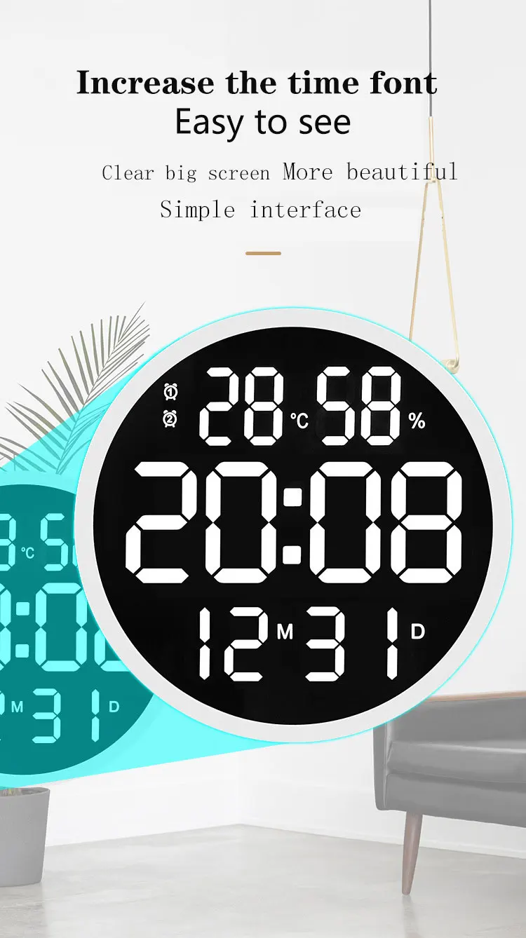 LED Large Number Digital Smart Wall Clock Temperature And Humidity Display Electronic Clock Modern Design Home Decoration