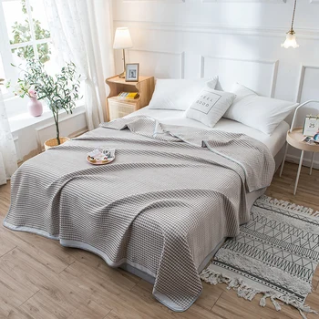 

Japanese simple waffle blanket cotton class A fabric air conditioning towel blanket solid color double siesta blanket LB61626